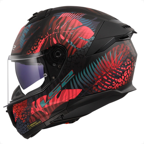 Capacete Ls2 Stream 2 Ff808 Jungle Preto Rosa Azul Fechado