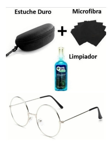 Lentes Redondos Negro Para Computadora Anti Luz Azul + Kit