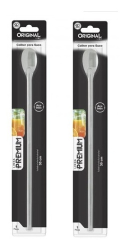 Imagem 1 de 2 de Colher Inox 30 Cm Para Sucos, Milk Shake Kit Com 2 Unidades