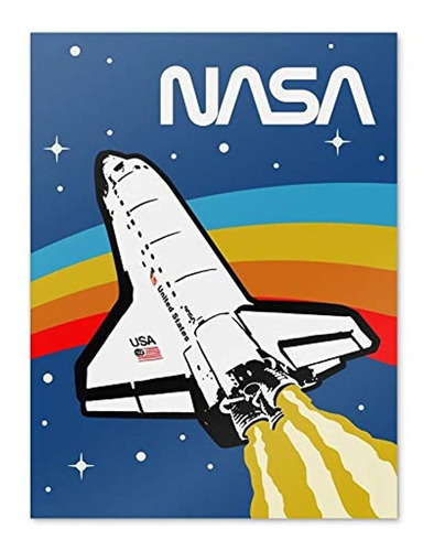 Nasa Logo Over Space Shuttle Con Rainbow Home Poster