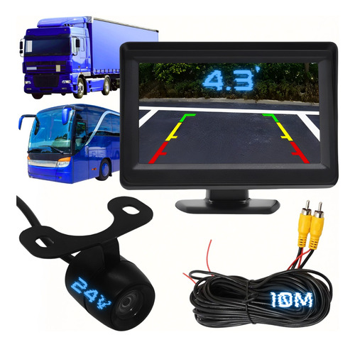 Kit Tela Monitor 4.3 Lcd Caminhao 24v Dc Modelo 2 Em 1 Rca