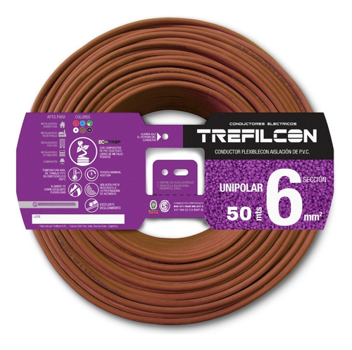 Cable Unipolar Trefilcon 6 Mm Normalizado Rollo 50 Metros