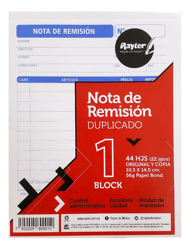 Notas De Remision Duplicado Rayter Paq. Con 6 Pz.