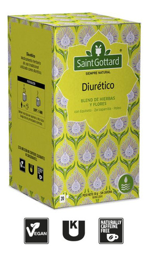 Té Diurético Saint Gottard En Saquitos Sabor Hierba X 20