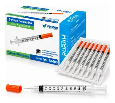 Seringa Insulina 1ml Agulha Fina 6x0,25mm Venper Kit 10un