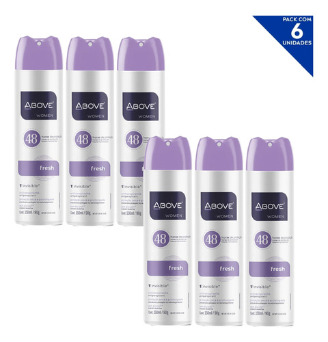 Kit Com 6 Desodorantes Above Feminino Aero 150ml - Diversos Fresh