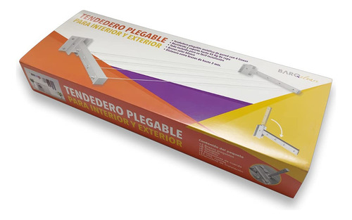 Tendedero Plegable De Pared Metálico Interno O Externo Con 4 Líneas Resistentes Que Soporta 45kg De Ropa - Color Blanco