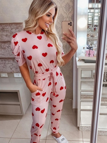 Imagem 2 de 5 de Conjunto Pijama Confort Calça + Blusa Manguinha Coração