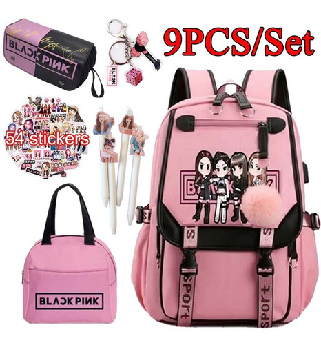 Imagen 1 de 8 de 9 Piezas Para Kpop Blackpink Mochila Juvenil Coreana Para Ni
