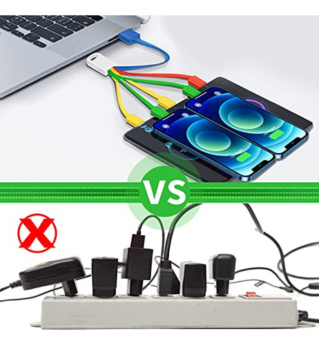 Cable Corto De Carga Múltiple Herfair, 2 Cargadores Usb Múlt