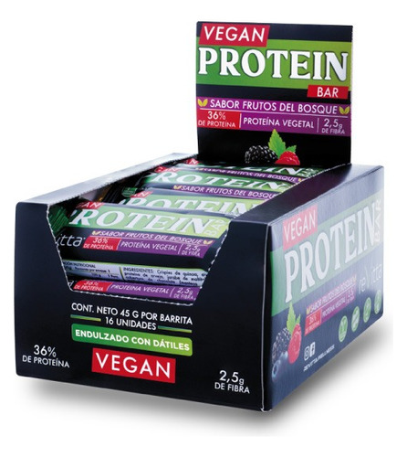 12u Mix Barra De Proteína Vegana  45gr / 36%proteina Revitta