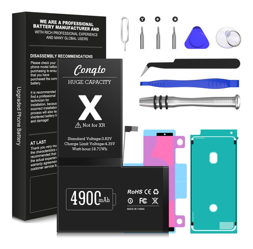 Batería Para iPhone X [4900mah] (2023 Nueva Versión) Conqto 
