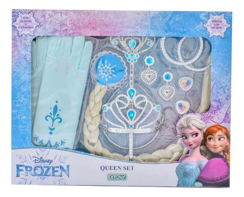 Set Disfraz Frozen Elsa Trenza + Tiara + Varita + Guantes