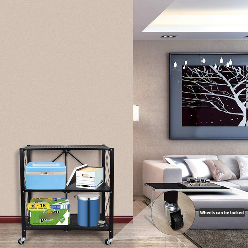 Estante De Metal Plegable 3 Niveles Con Ruedas 71 X 34 X 86