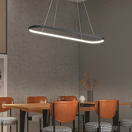 Lámpara Colgante De Techo Oval Led Estar Comedor Buena Luz Estructura Negro / Luz Cálida