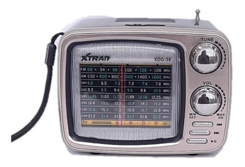 Radio Portatil Retro Vintage Antigo Am-fm Xdg-34 Cinza 110V/220V