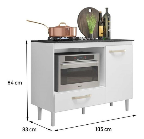 Balcão Nicioli P/ Cooktop Fit 1 Porta E 1 Gaveta - Branco