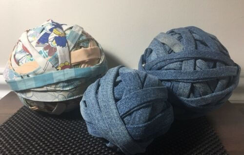 3 LG #1 Primitive Rag Balls  Vintage Material Denim Cotton