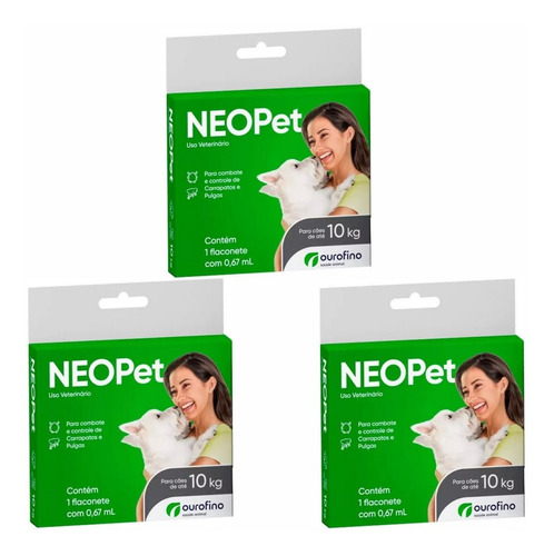 Antipulga Kit Com 3 Neopet Caes Ate 10kg 0,67ml Ouro Fino