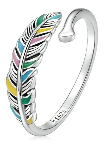 Anillo Chulada, Pluma Pastel Ajustable De Plata .925, P0306