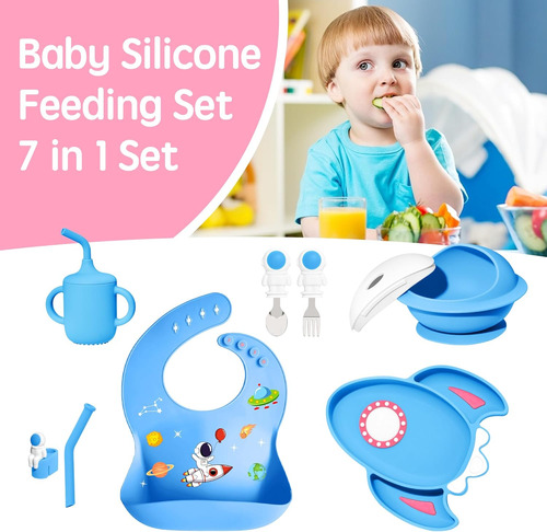 Juego De Alimentación Para Bebé De Silicona De 7 Piezas, Tem