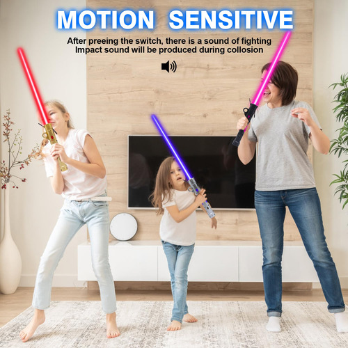 Gianby Sable De Luz Para Niños Juego De Espadas Led De Doble Plateado