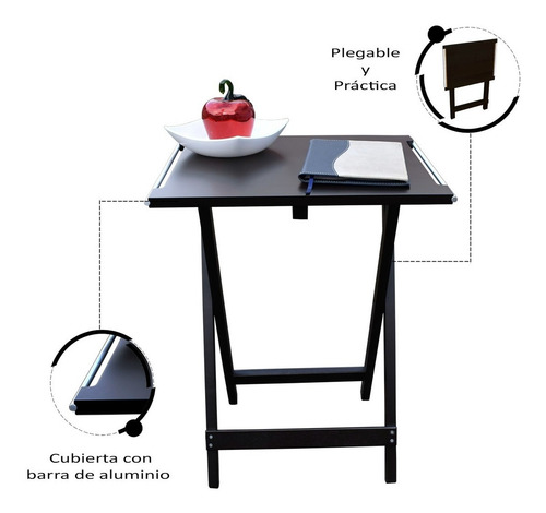 Mesa Plegable De Servicio Minimalista Hogare Color Rectangular Chocolate c/Aluminio