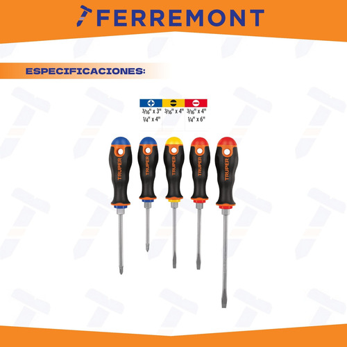 Juego De 5 Desarmadores Mango Comfort Grip Truper 14138