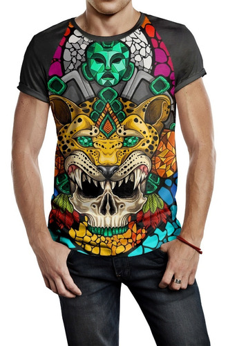 Camiseta Raglan Masculina Caveira Jaguar Ref:293