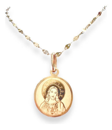 Cadena 10k Medalla Oro 14k Mini Sagrado Corazón Jesús 1 Cm