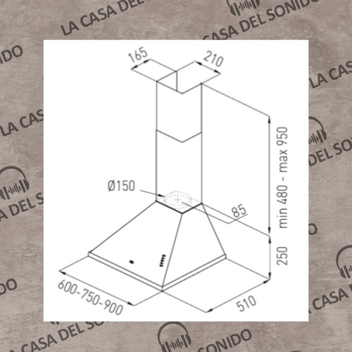 Extractor Purificador De Cocina Tst Traful Ac. Inox. De Pared 900mm X 250mm X 510mm Acero Inoxidable 220v