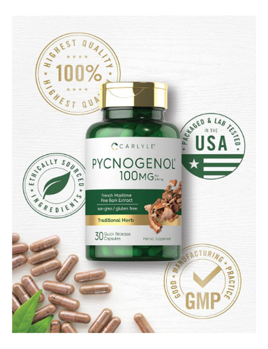 Pycnogenol 100mg Apoyo Antiinflamatorio (30 Caps) Americano Sabor Sin Sabor