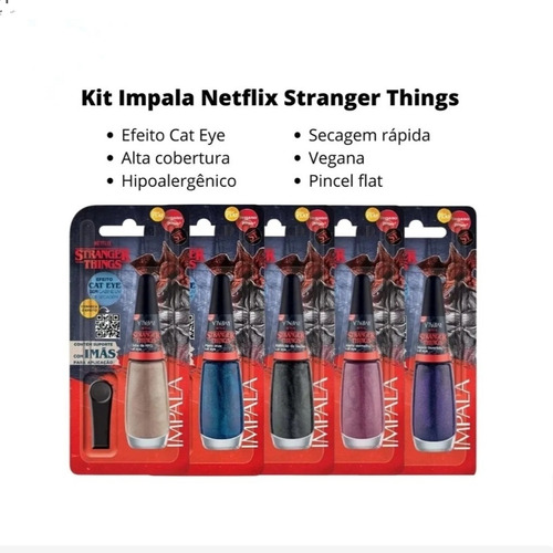 Imagem 8 de 10 de Impala Kit C/05 Esmaltes Coleção Cat Eye Imã Stranger Things