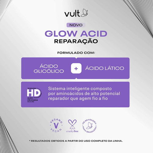 Shampoo Glow Acid Reparação Elimina Porosidade 350ml - Vult