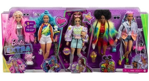 Imagem 1 de 5 de Barbie Extra Set Com 5 Dolls 6 Pets 70 Roupas Exclusive Doll