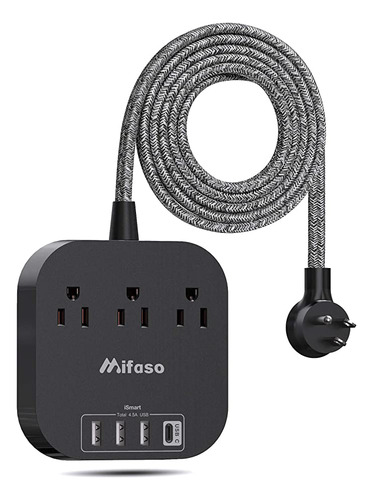 Alargador De Corriente Con Salida Usb C, 3 Tomas, 4 Puertos.