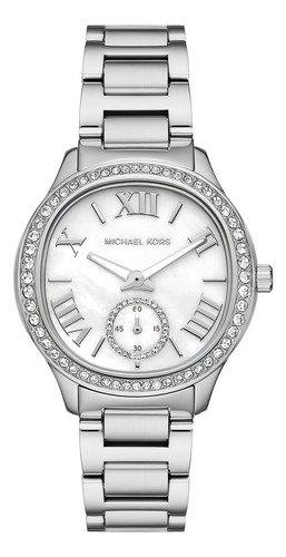 Reloj Mujer Michael Kors Mk4807 Sage Correa Plateado Bisel Plateado Fondo Blanco