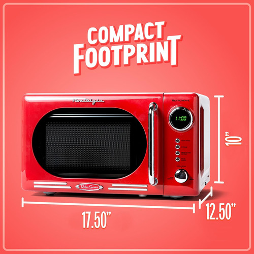 Microondas Retro Nostalgia 700w 0.7 Cu Ft Dial Cromado Rojo