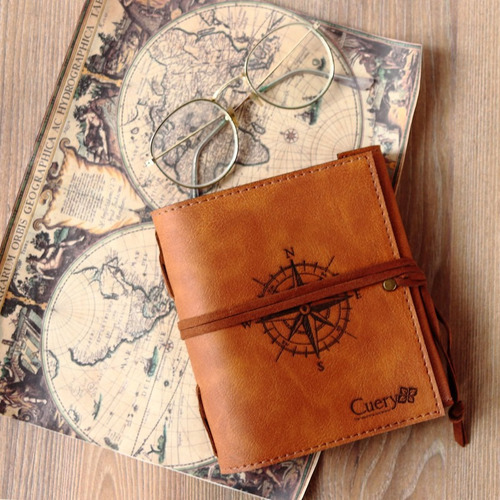 Bitacora Folder Recargable Vintage Brujula De Cuero Cuery