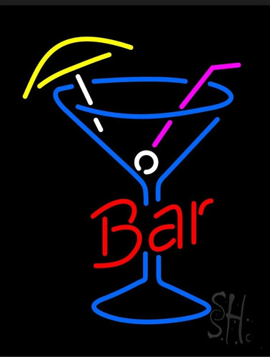 Letrero Led Neon Bar Coctel Copa Alto 80cm Luminoso