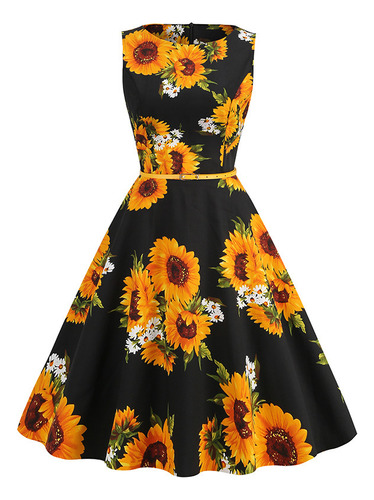 High Quality Cotton 50 S Hepburn Style Vintage Printed Dress