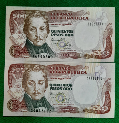 2 Billetes De 500 Pesos, Año 1992 Y 1993, Estado Unc