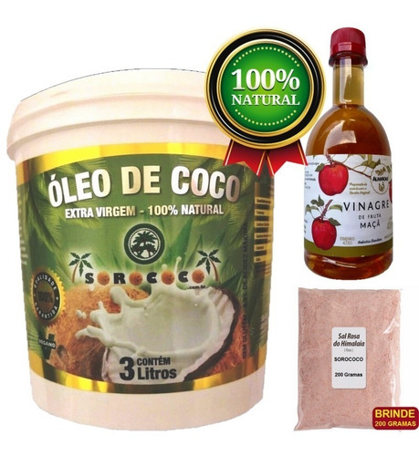 Oleo De Coco Extra Virgem Sorococo 3l + Sal + Vinagre Maçã