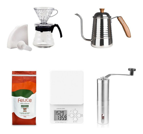 Café Felice Grão 500g+conjunto V60+moedor+chaleira +balança
