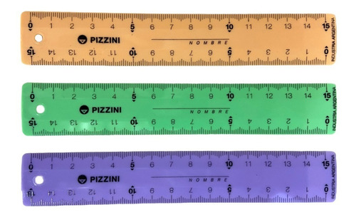 Reglas Pastel Pizzini 15cm X3 Colores