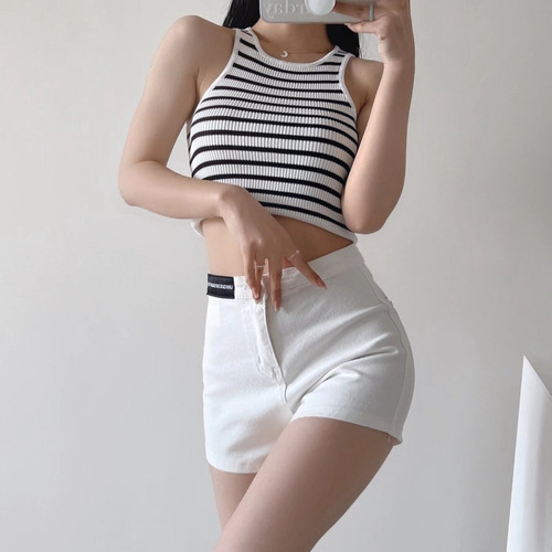 Pantalones Cortos De Mezclilla Elásticos De Cintura Alta Par