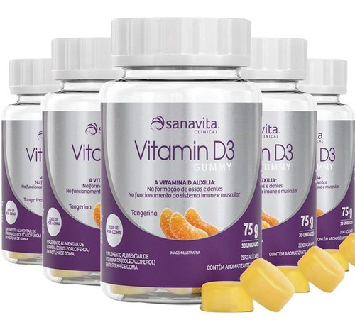 Kit 5 Vitamina D3 Gummy 30 Cápsulas Da Sanavita