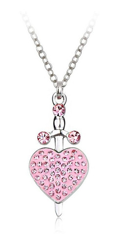 Collar De Corazon Con Espada Color Rosa Swarovski