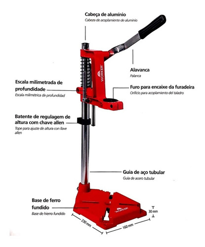 Imagem 7 de 7 de Suporte Manual Furadeira Elétrica Bancada 1/2 E 3/8 - Worker