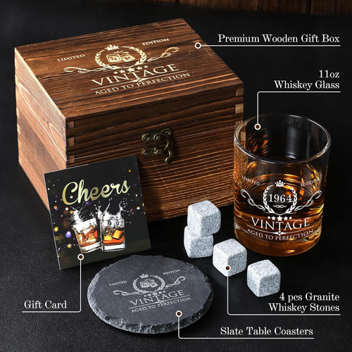 Juego De Vasos De Whiskey En Caja De Madera Con Coasters